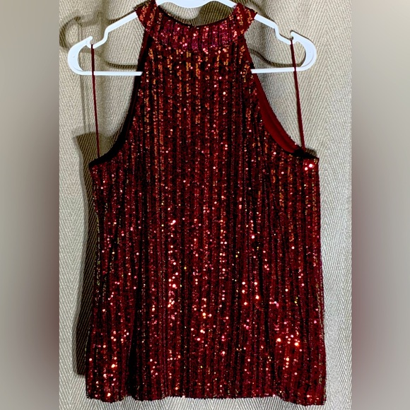 Gorgeous deep red sequin top, size Large, perfect for dinner or holiday events! - Picture 1 of 1